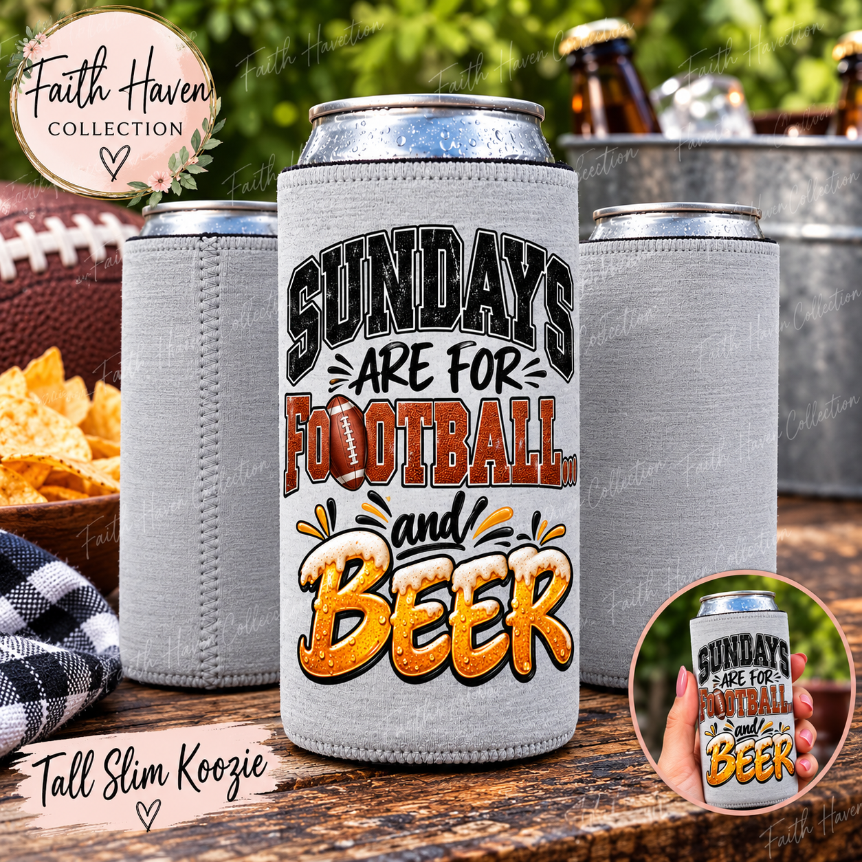 Sundays Are for Football and Beer – Tall Slim Can Koozie