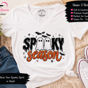 Spooky Season Ghost Unisex V-Neck T-Shirt (S-XXL)