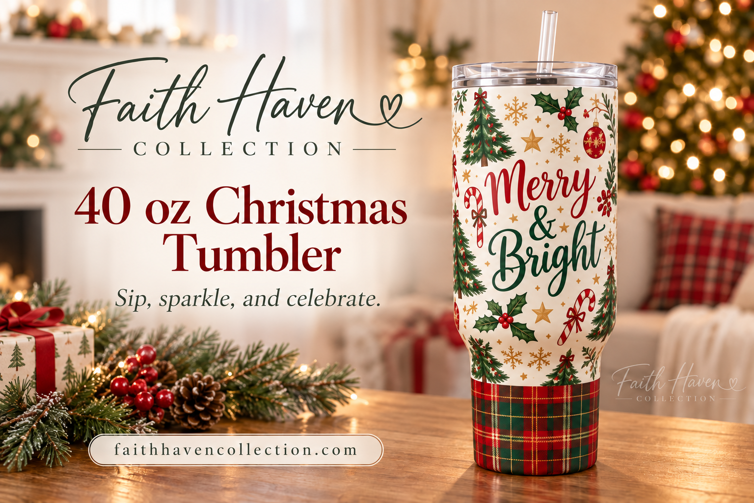 Merry & Bright 40 oz Christmas Tumbler