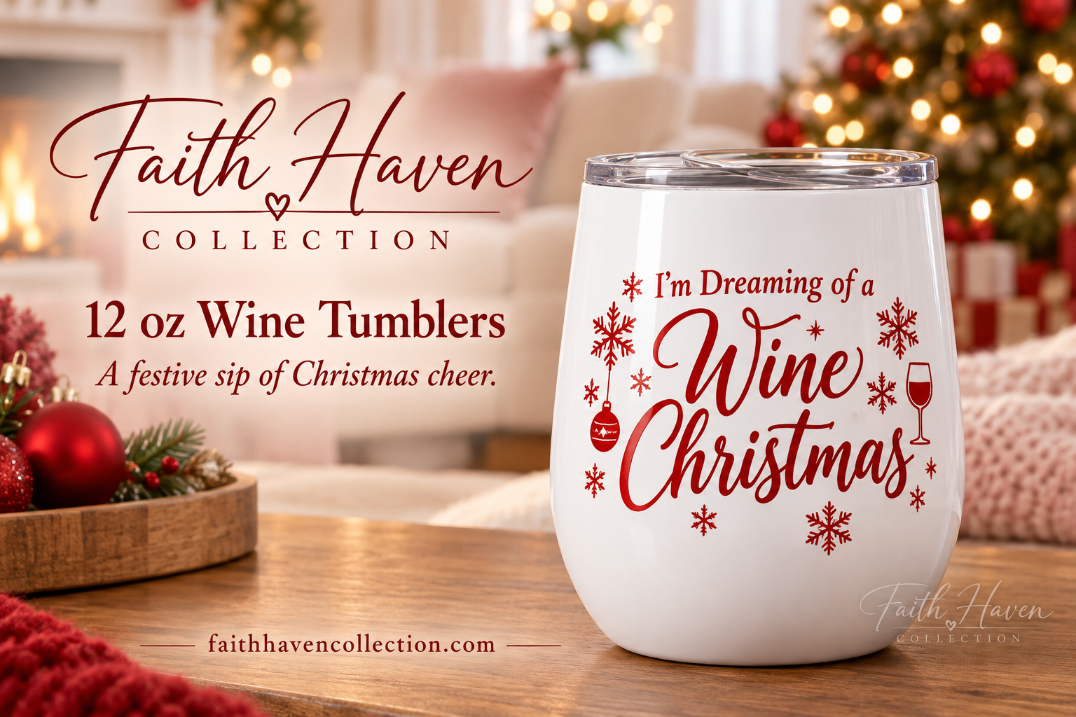 Dreaming of a Wine Christmas 12 oz Wine Tumbler