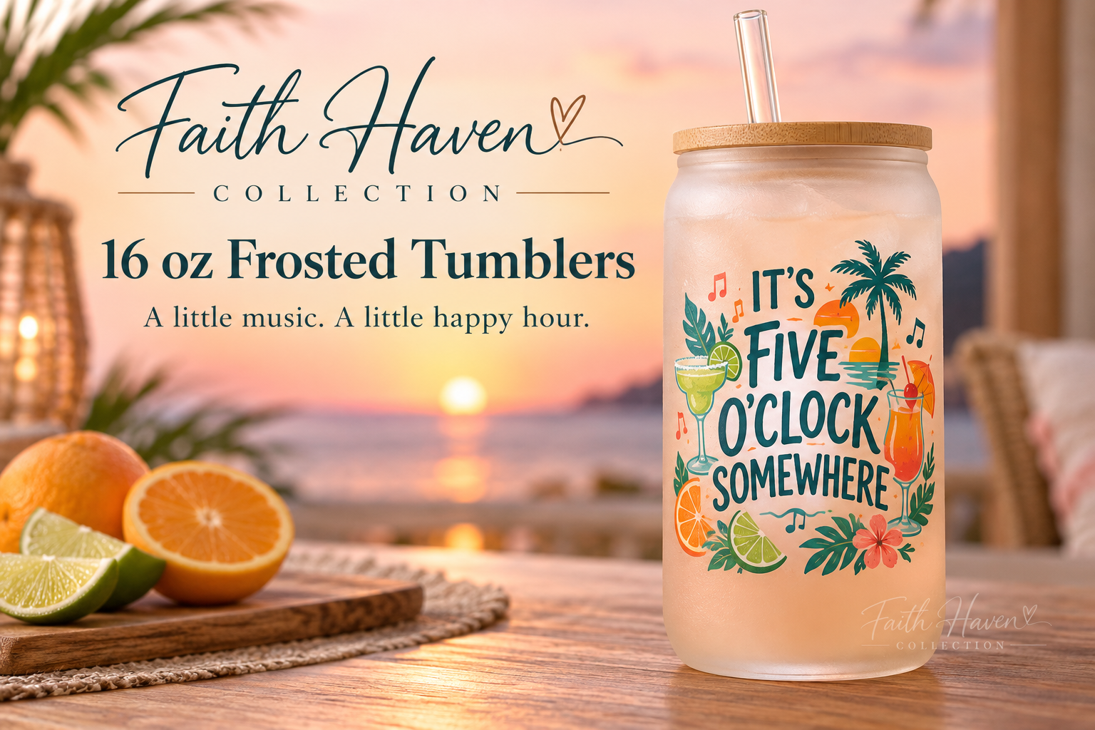 It's Five O'Clock Somewhere 16 oz Frosted Tumbler